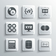 Set Geometric figure, Chalkboard, Mathematics sets A and B, XYZ Coordinate system, Calculator, Subsets, math, is subset of and icon. Vector