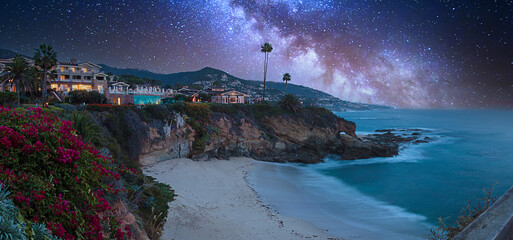 Milky Way over a cliff overlooking the ocean in Laguna Beach