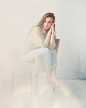 Woman behind abstract blur