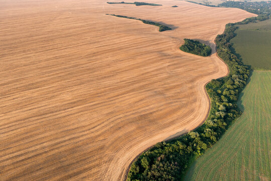 Aerial shot of cultivated agriculture fields