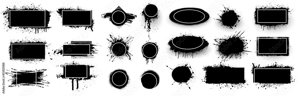 Poster grunge stencil frames with spray painted frame, grunge splatter. spray stencil frame collection. bla