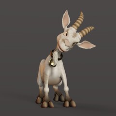 Plakat 3D-illustration of a cute and funny cartoon goat is interested in something. isolated rendering object