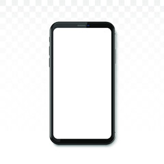 Realistic smartphone mockup devices on transparent background. Blank, empty screen, vector illustration