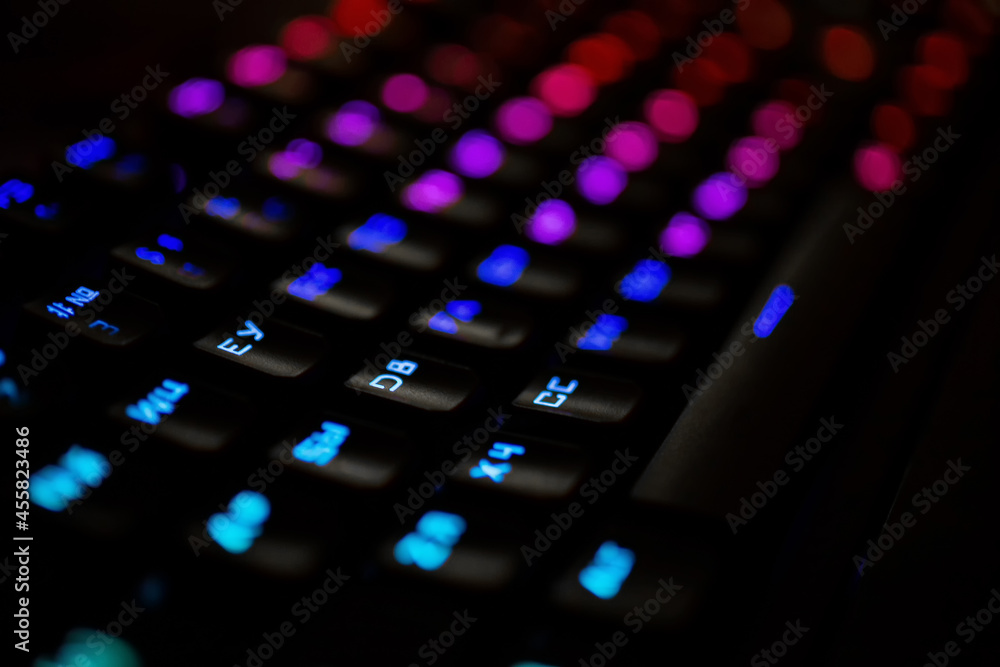Poster blurred shot of a game set with led lights