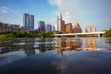Fototapeta na wymiar Austin Texas Travis with Cityscape Skyline Downtown on Summer.