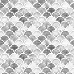 Monochrome sea wave geometric texture. Fish scale seamless pattern. Print for textile, wallpaper, wrapping.