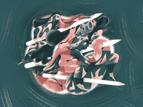 Creative people with apple pen 