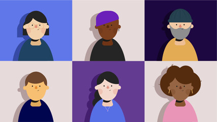 diversity different skin tone set of people characters