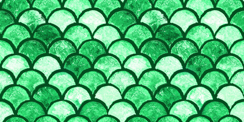 Green sea wave geometric texture. Fish scale seamless pattern. Print for textile, wallpaper, wrapping. © Oleksandra