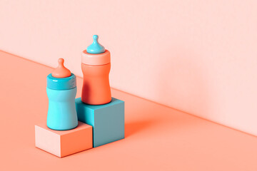 two Baby bottles on cubes