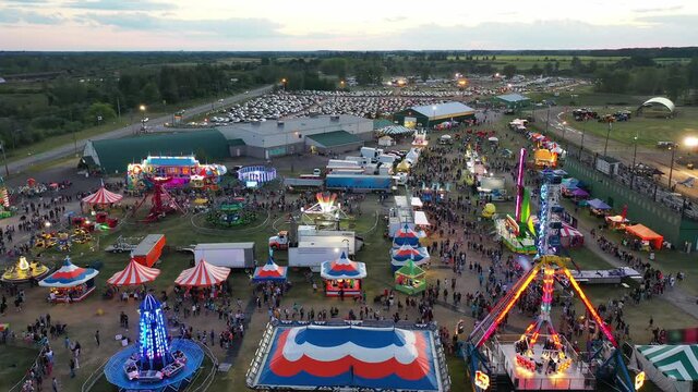 Aerial view of a Fair at dusk 4K