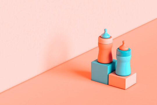 two Baby bottles on cubes