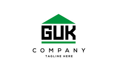 GUK three letter house for real estate logo design