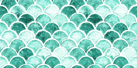 Crédence de cuisine en verre imprimé Mer Texture géométrique de vague de mer vert émeraude. Modèle sans couture d& 39 échelle de poisson. Impression pour textile, papier peint, emballage.