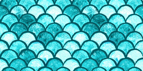 Blue sea wave geometric texture. Fish scale seamless pattern. Print for textile, wallpaper, wrapping. © Oleksandra