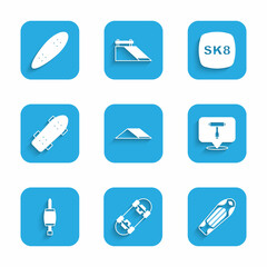 Set Skate park, Skateboard, deck, T tool, Screwdriver, and Longboard or skateboard icon. Vector