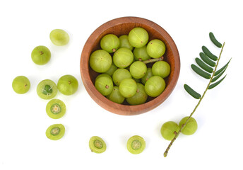 Top view of Indian gooseberry isolated on white background