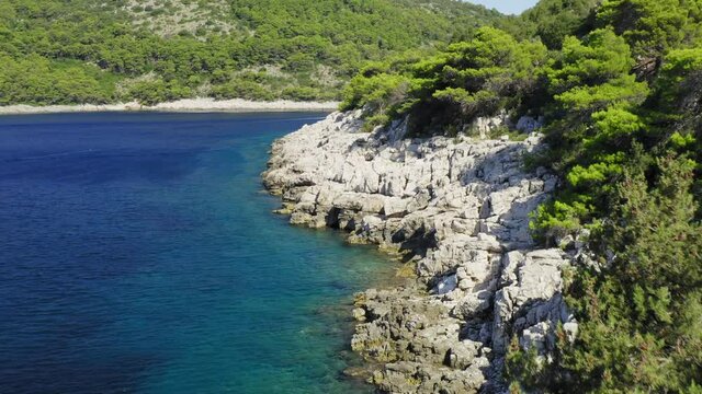 Aerial view of the rocky coast in Mljet Island, the Adriatic Sea, Croatia