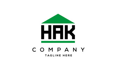 HAK three letter house for real estate logo design