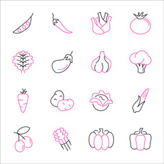 Vegetables icons set. Vegetables pack symbol vector elements for infographic web