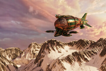 Futuristic steampunk airship