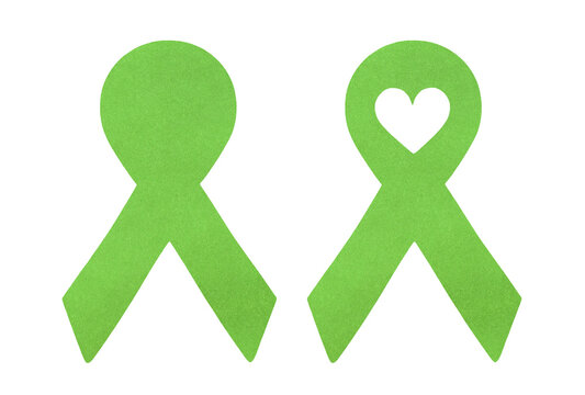Green ribbons set: blank one, that can be used for your text message and with love heart inside. Hand painted watercolour drawing on white background, isolated clip art element for design decoration.