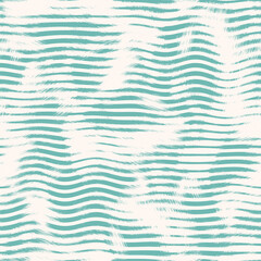 Aegean teal broken stripe seamless background with grunge wave texture. Summer coastal living style rustic grunge home decor fabric . Turquoise dyed washed and weathered textile repeat pattern.