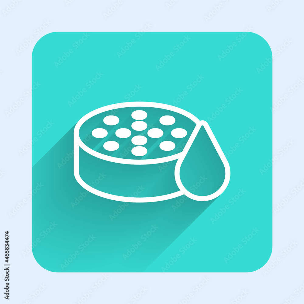 Poster white line water sensor icon isolated with long shadow. green square button. vector