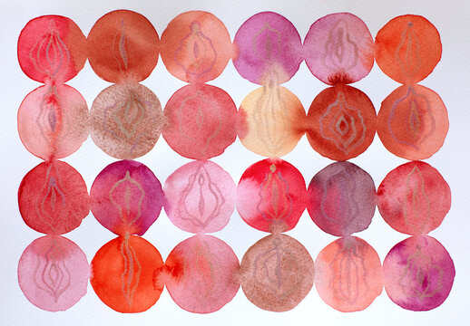 Watercolor collection of Vulvas 