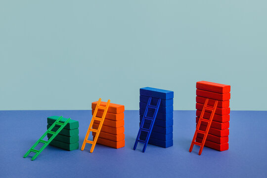 Сolorful wooden blocks with colored stairs