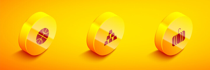 Set Isometric Basketball ball, Gold bars and Pumpkin icon. Vector