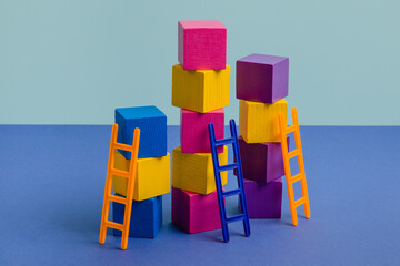 Сolorful wooden blocks with colored stairs