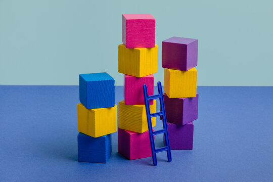 Сolorful wooden blocks with colored stairs