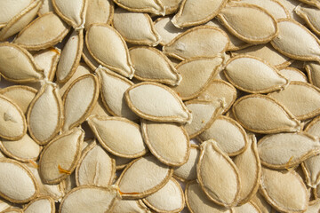 close up brown pumpkin seeds.
