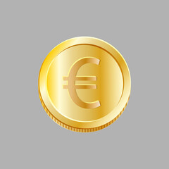 Obraz premium Gold coin with euro sign isolated on grey background