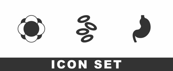 Set Molecule, Hemoglobin and Human stomach icon. Vector