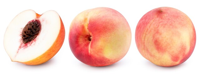 US Peach fruit isolated on white background, Fresh Peach on White Background With clipping path.