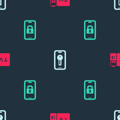 Set Multimedia and TV box receiver, Smart key and Digital door lock on seamless pattern. Vector