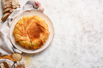 Plate with tasty Shah Pilaf on light background © Pixel-Shot