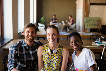Portrait smiling creative business people in meeting