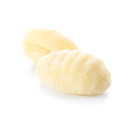 Raw gnocchi on white background