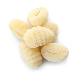 Raw gnocchi on white background