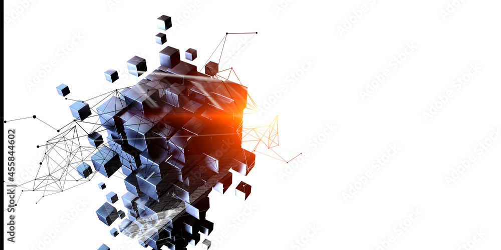 Poster Floating shiny cube network . Mixed media