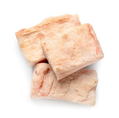 Pieces of salted lard on white background