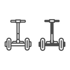 Hoverboard front view line and solid icon, electric transport concept, gyroboard with handle vector sign on white background, outline style icon for mobile concept and web design. Vector graphics.