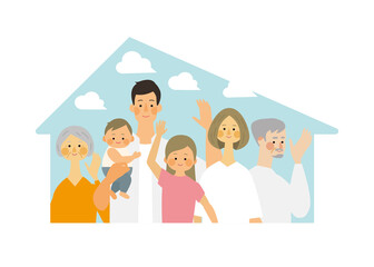 マイホーム計画をする家族のベクターイラスト