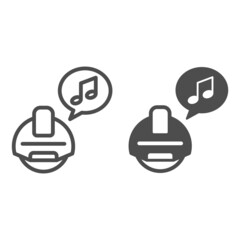 Electric unicycle play music line and solid icon, electric transport concept, musical monowheel vector sign on white background, outline style icon for mobile concept and web design. Vector graphics. © sabuhinovruzov