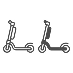 Electric scooter with battery line and solid icon, electric transport concept, kick scooter vector sign on white background, outline style icon for mobile concept and web design. Vector graphics.