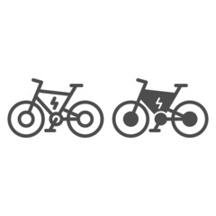 Electric bike line and solid icon, electric transport concept, power bicycle vector sign on white background, outline style icon for mobile concept and web design. Vector graphics.