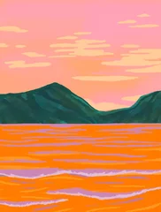 Fotobehang Oranje zonsondergang in de bergen